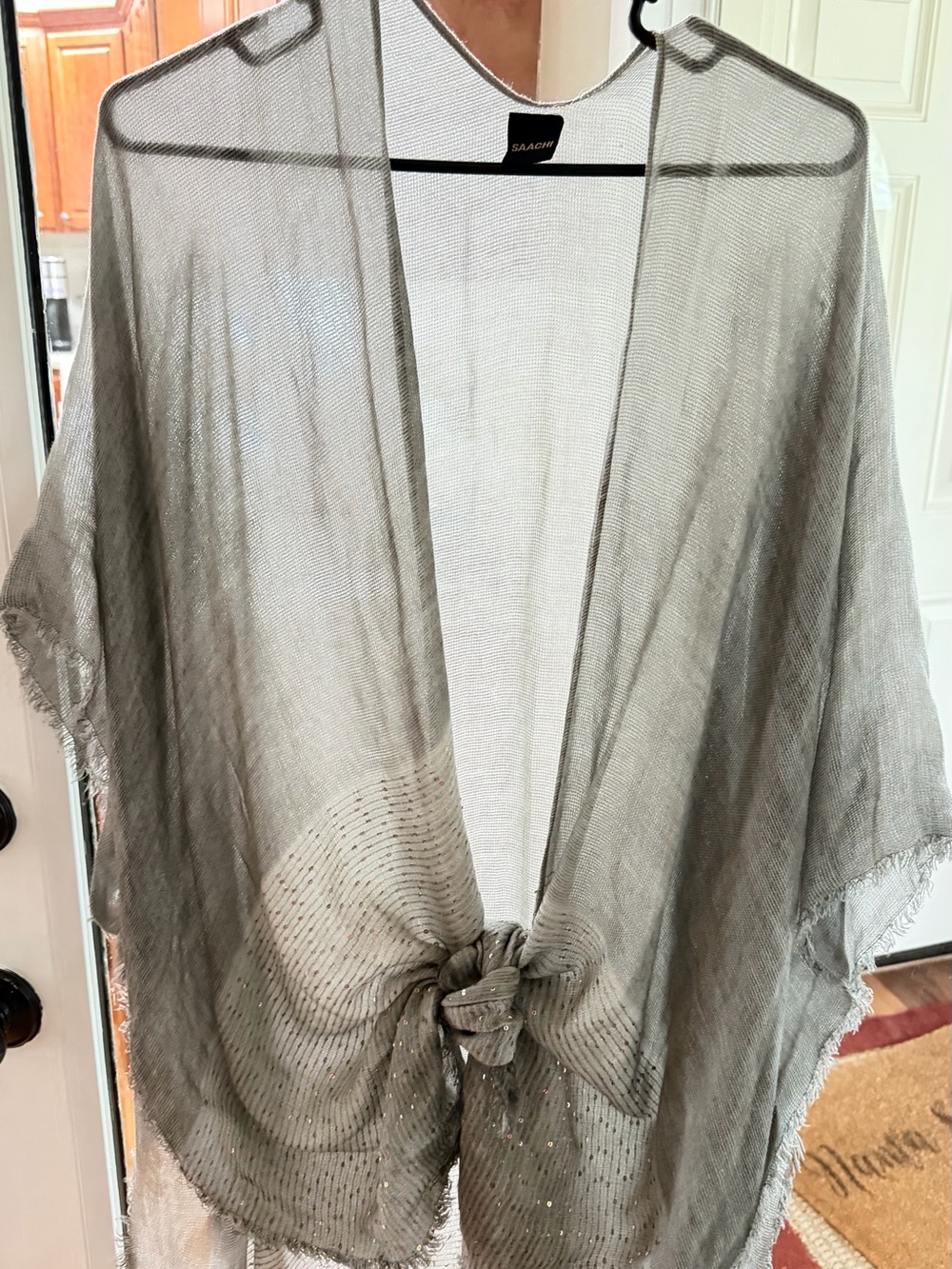SAACHI Cream Sheer Knit Open Front Layering Piece